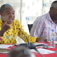 Co-chairs of the Joint Committee, Finance and National Planning Committee Chairperson Kuria Kimani and Agriculture and Livestock Committee Chairperson John Kanyuithia