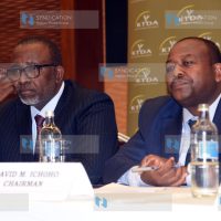 Agriculture Cabinet Secretary Mithika Linturi and Kenya Tea Development Agency Ltd Chairman David Ichoho
