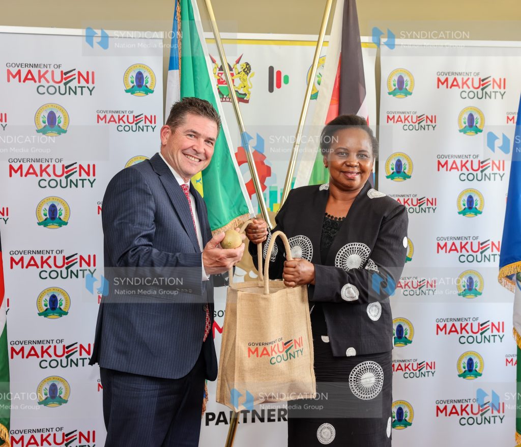 Former United States ambassador to Kenya Kyle McCarter, with Makueni Deputy Governor Lucy Mulili