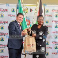 Former United States ambassador to Kenya Kyle McCarter, with Makueni Deputy Governor Lucy Mulili