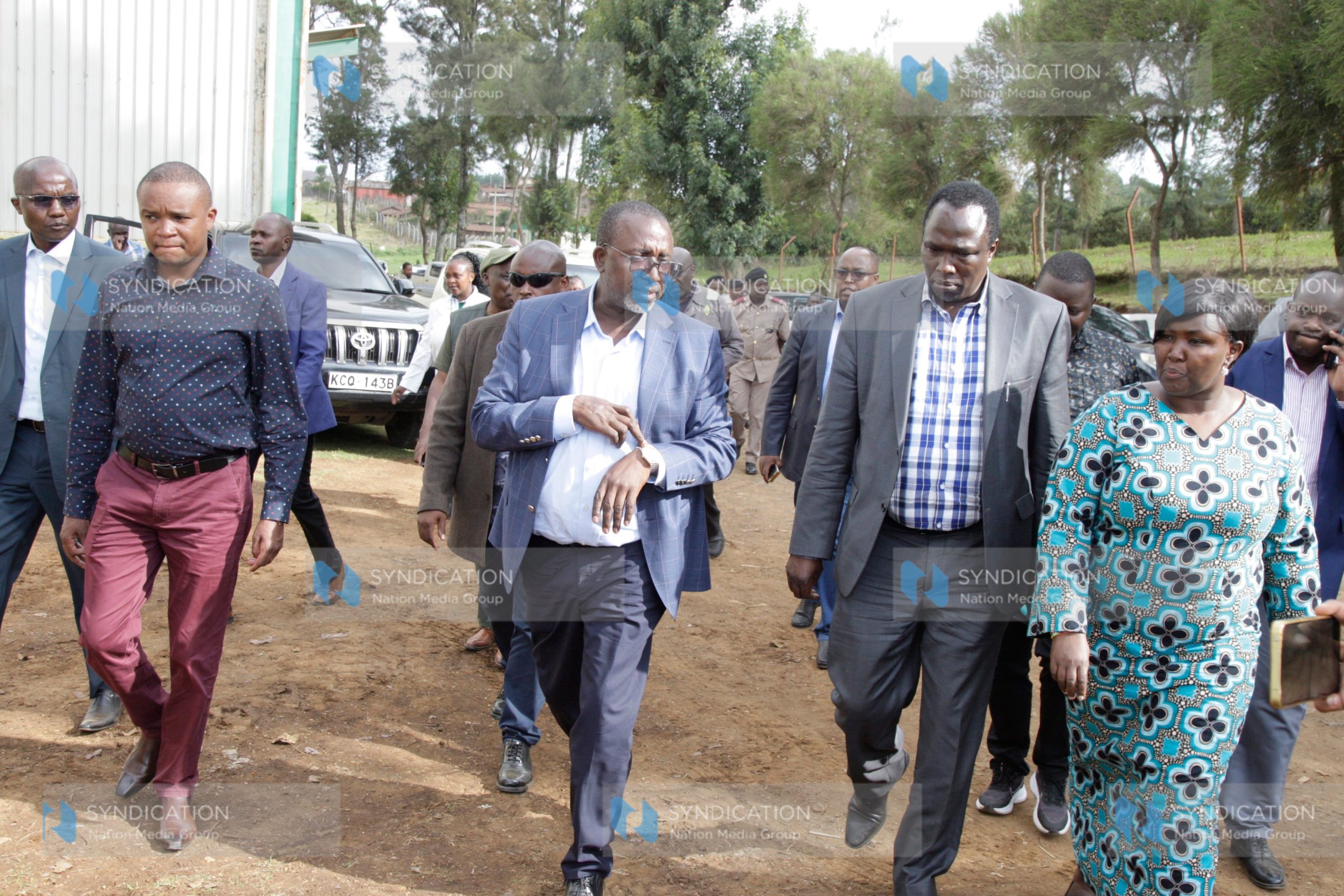 Agriculture CS Mithika Linturi, accompanied by Molo MP Kuria Kimani