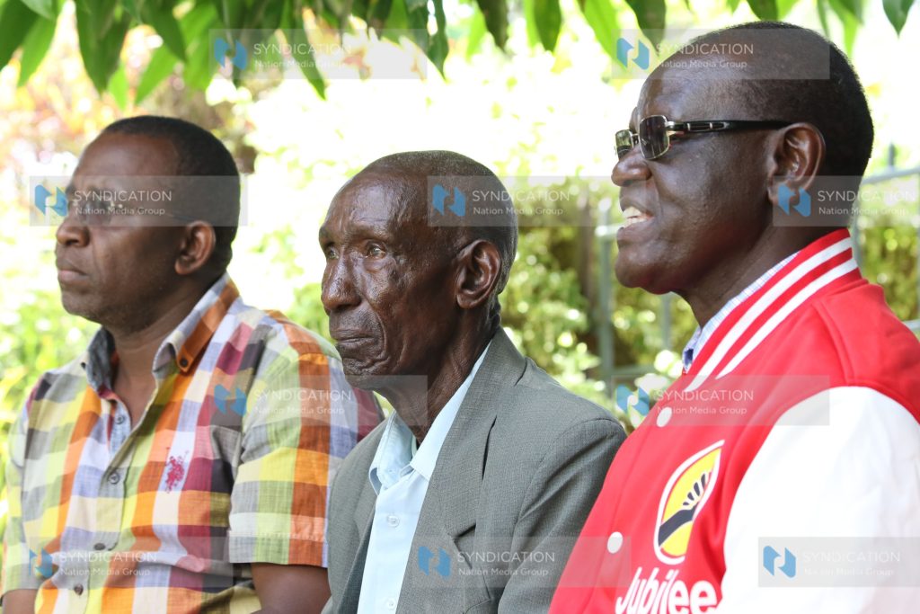 Meru Senator Kiraitu Murungi, Igembe South MP Mithika Linturi, with Zablon Mukira