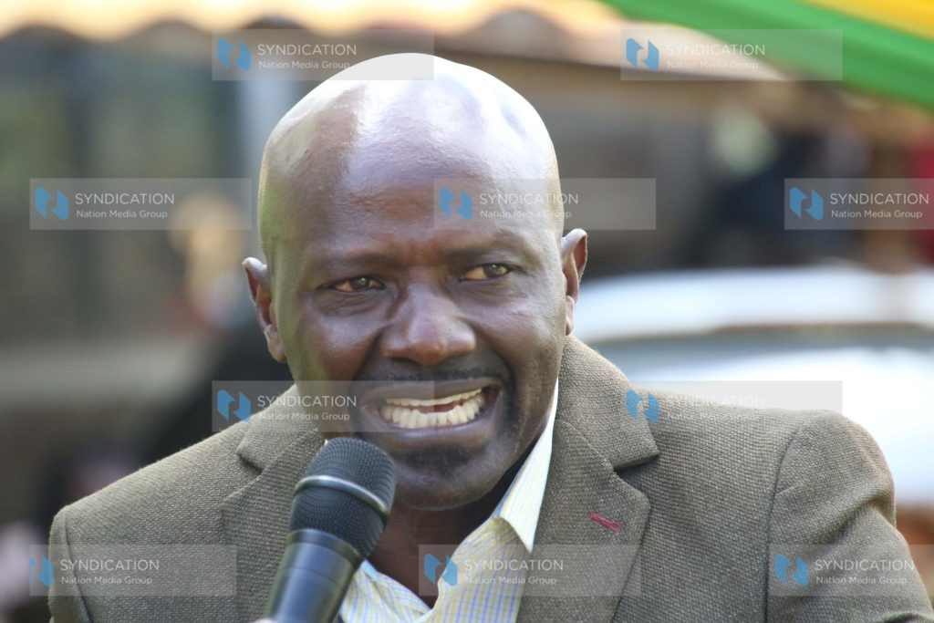 Murang'a senatorial candidate Joe Nyutu (UDA) speaks to wananchi