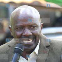 Murang'a senatorial candidate Joe Nyutu (UDA) speaks to wananchi