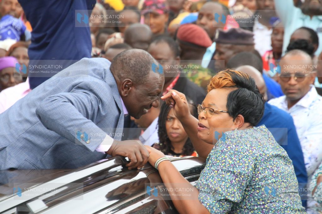President William Ruto chats with Maragua MP Mary Wamaua