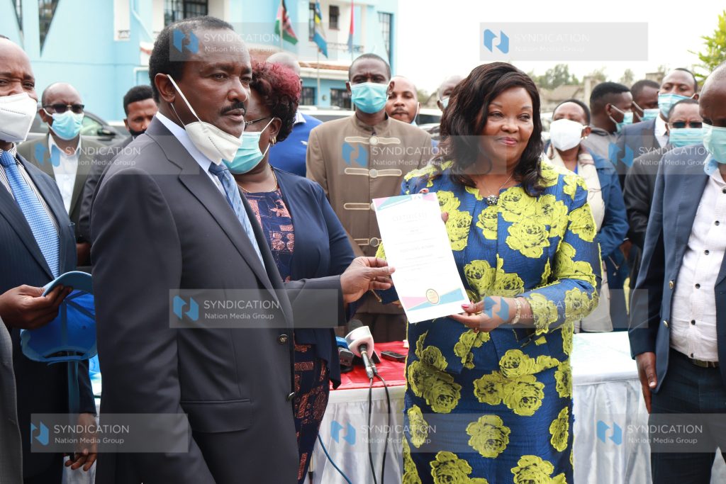 Wiper Democratic Movement Leader Kalonzo Musyoka with Agnes Kavindu Muthama