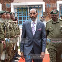 Mandera Governor Mohamed Adan Khalif inspects a guard of honor