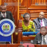 Meru Governor Kawira Mwangaza and her counsel, Elisha Ongoya, and Elias Mutuma