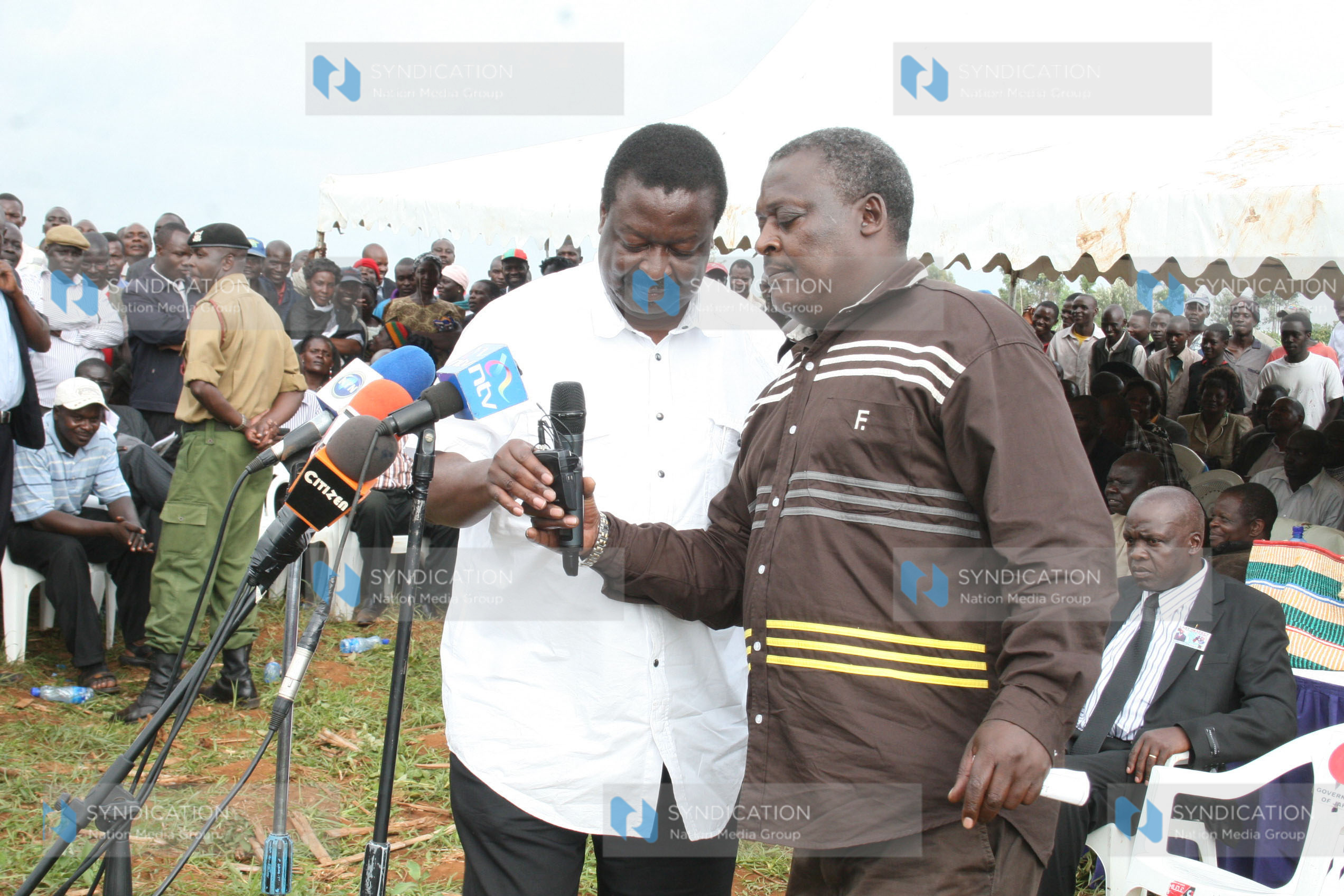 Deputy Prime Minister Musalia Mudavadi is welcomed by Lugari MP Cyrus Jirongo