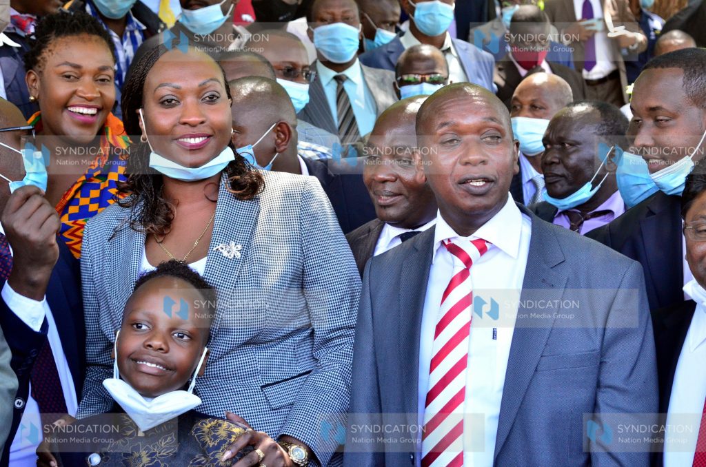 Acting Nairobi Governor Benson Mutura and newly sworn-in Nairobi Deputy Governor Anne Kananu Mwende