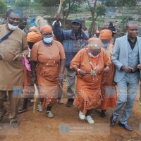 Speaker of the National Assembly Justin Muturi and Molo MP Kuria Kimani are welcomed by Agikuyu traditional dancers