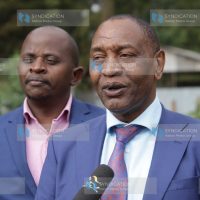Nyeri Senator Wahome Wamatinga, right, and Mathira MP Eric Wamumbi during a press conference