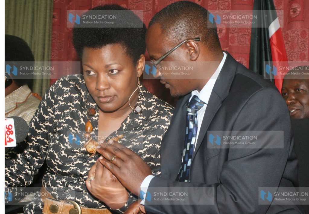 Nominated MP Rachel Shebesh confers with the MP for Gwassi John Mbadi