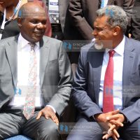 IEBC Chairman Wafula Chebukati chats with DPP Noordin Haji