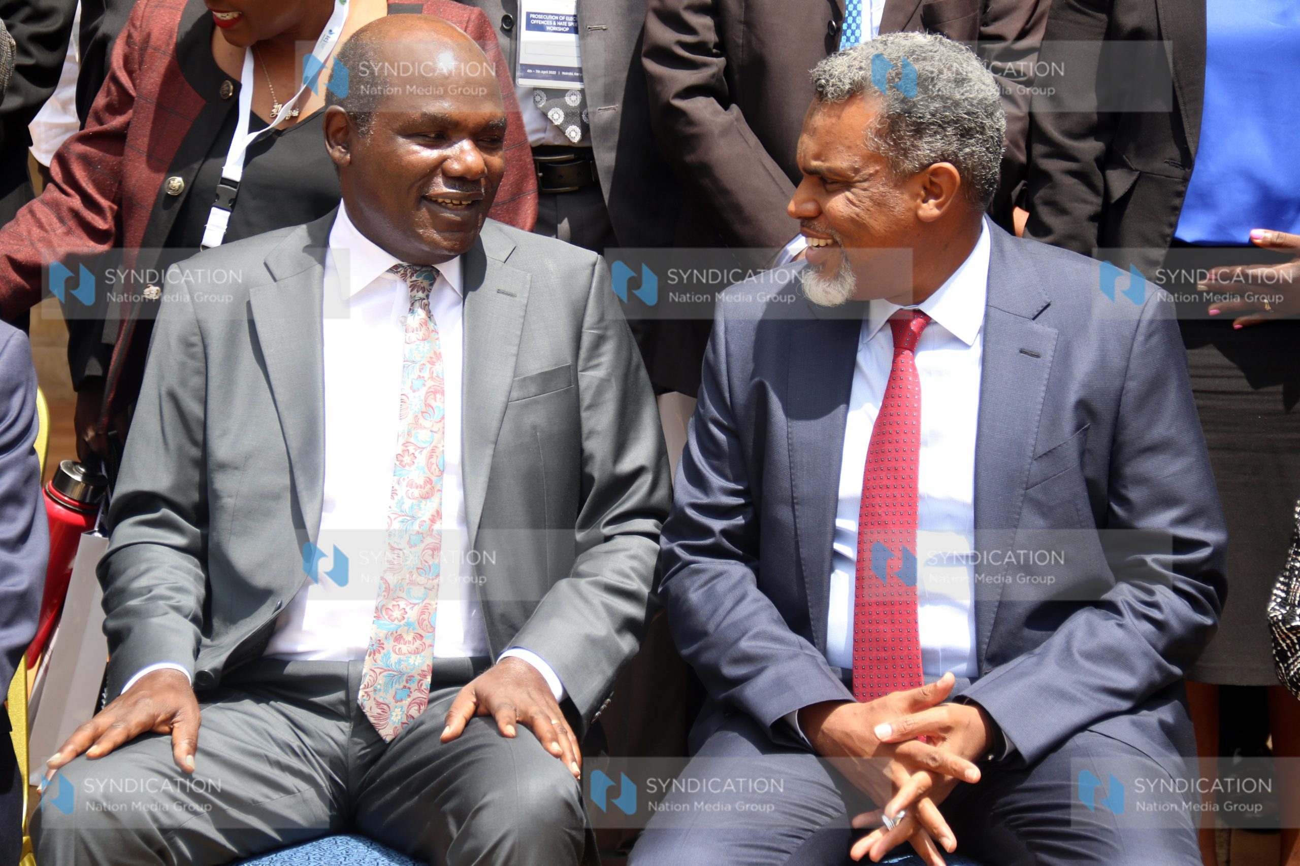 IEBC Chairman Wafula Chebukati chats with DPP Noordin Haji