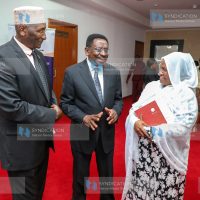 Siaya Governor James Orengo with Senate Committee on Cohesion and Equal Opportunity chairman Mohamed Chute and Sen. Adan Dullo Fatuma