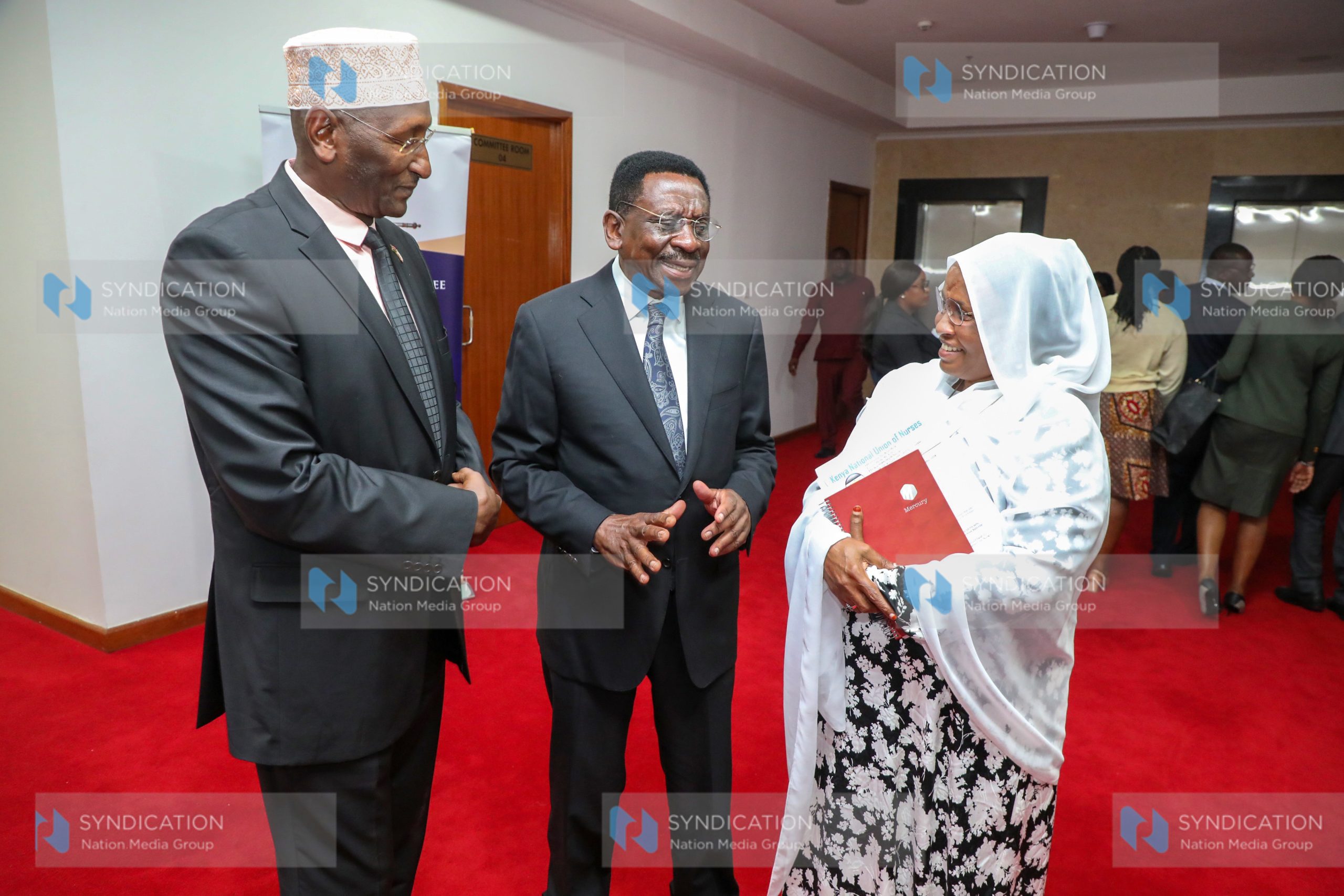 Siaya Governor James Orengo with Senate Committee on Cohesion and Equal Opportunity chairman Mohamed Chute and Sen. Adan Dullo Fatuma