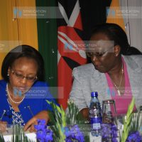 Cabinet Secretary East African affairs commerce and tourism Philis Kandie with Kenya Association of Manufacturers CEO Betty Maina