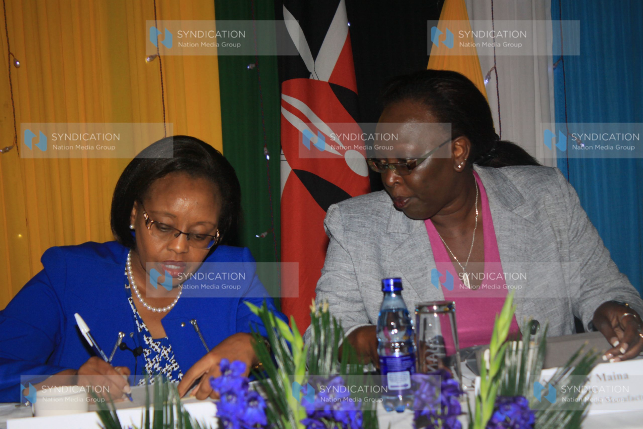 Cabinet Secretary East African affairs commerce and tourism Philis Kandie with Kenya Association of Manufacturers CEO Betty Maina