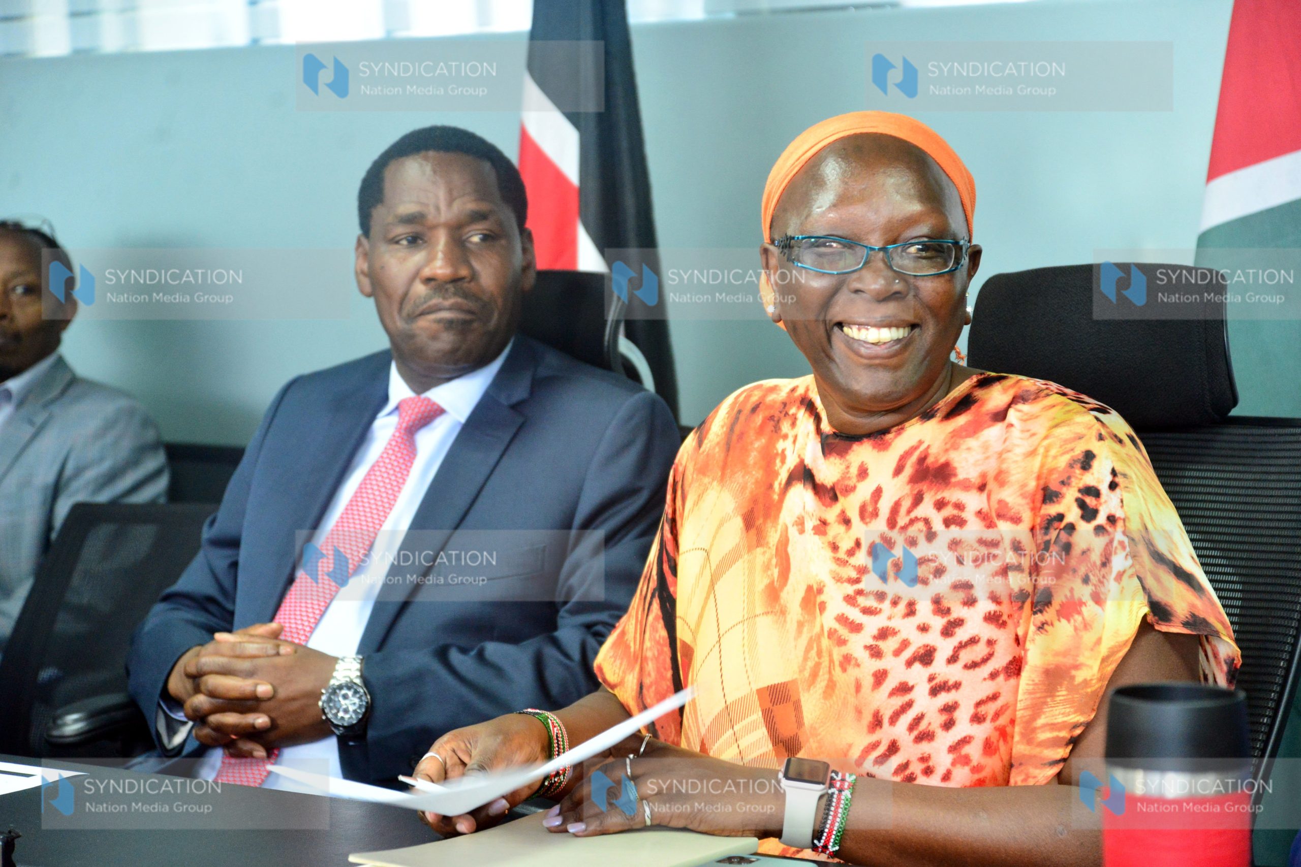 Agriculture, Livestock, Fisheries & Cooperatives Cabinet Secretary Peter Munya and his Industrialization, Trade and Enterprise Development counterpart Betty Maina