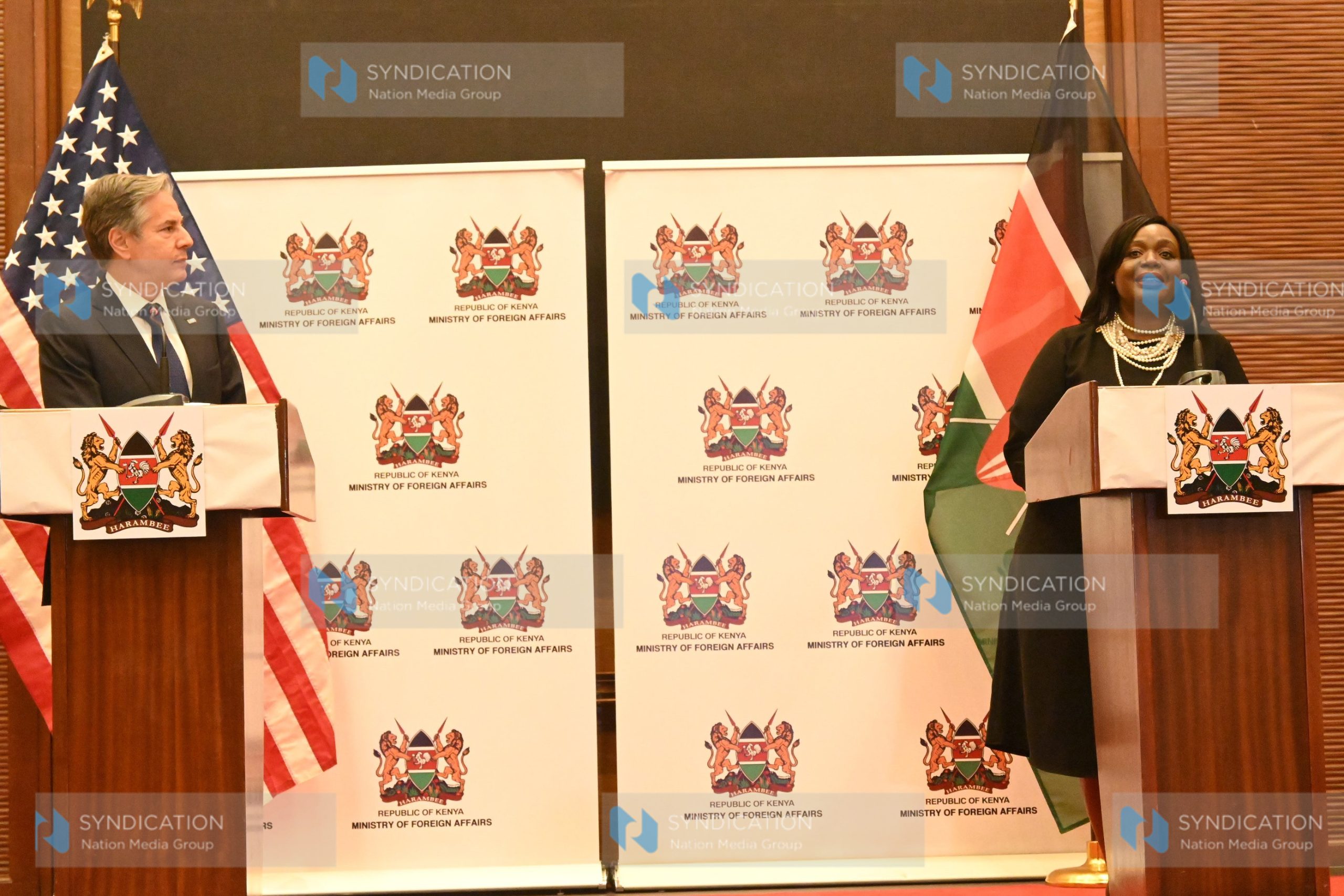 US Secretary of State Antony J Blinken with Kenya’s Foreign Affairs CS Raychelle Omamo