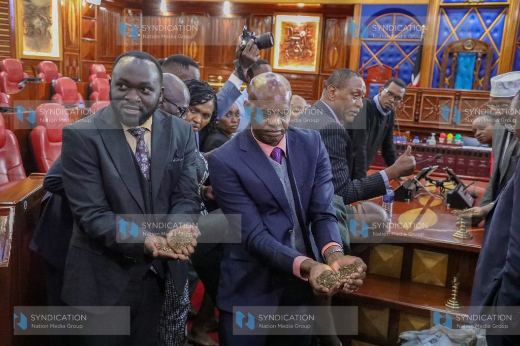A sample of alleged substandard fertilizer at the Senate