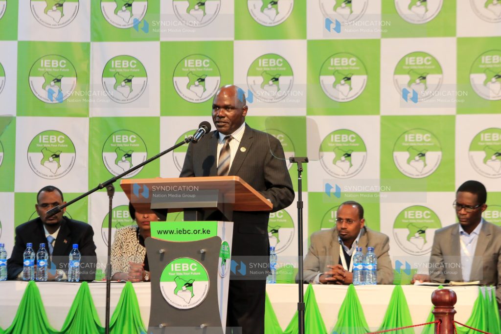 IEBC chairman Wafula Chebukati reads a statement