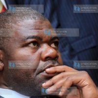 Ruaraka MP Tom Kajwang follows proceedings as Nasa leaders address the media