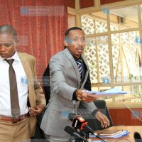 From left: Kuria Kimani (Molo) and Mohammed Ali (Nyali) after they addressed the media