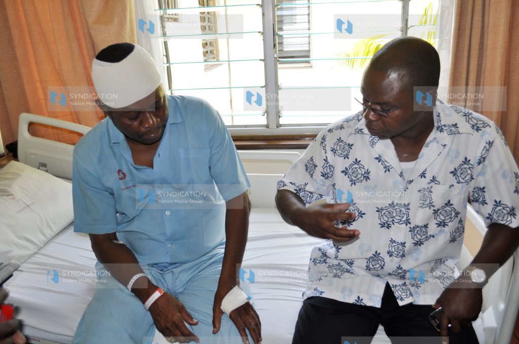 Retired judge Stewart Madzayo visited by the Fisheries Minister Amason Kingi at the Aga Khan Hospital