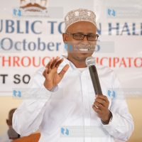 Wajir Governor Ahmed Abdullahi addressing a public forum in Wajir Town