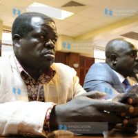 Activist Okiya Omtatah listens as High Court judges Anthony Mrima, Kanyi Kimondo and Arsenath Ongeri gave their ruling