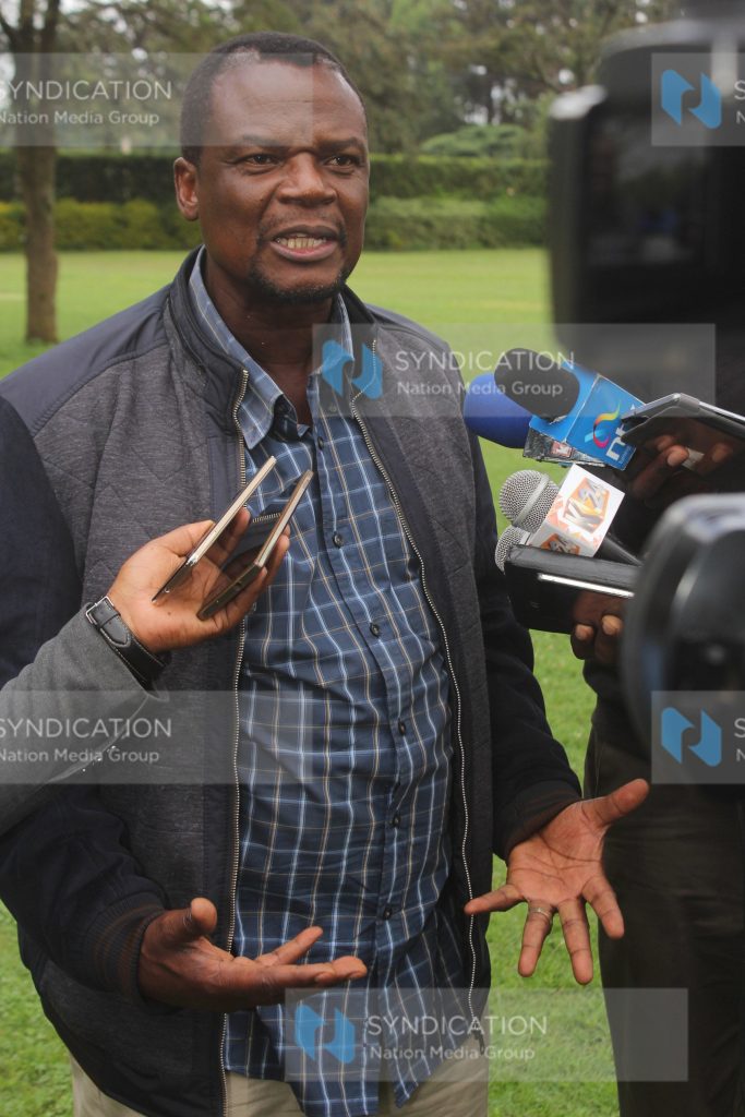 Sirisia MP Major John Waluke addresses the press at Hotel Sirikwa