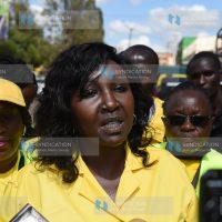 Uasin Gishu Woman Representative Gladys Boss Shollei addresses the press