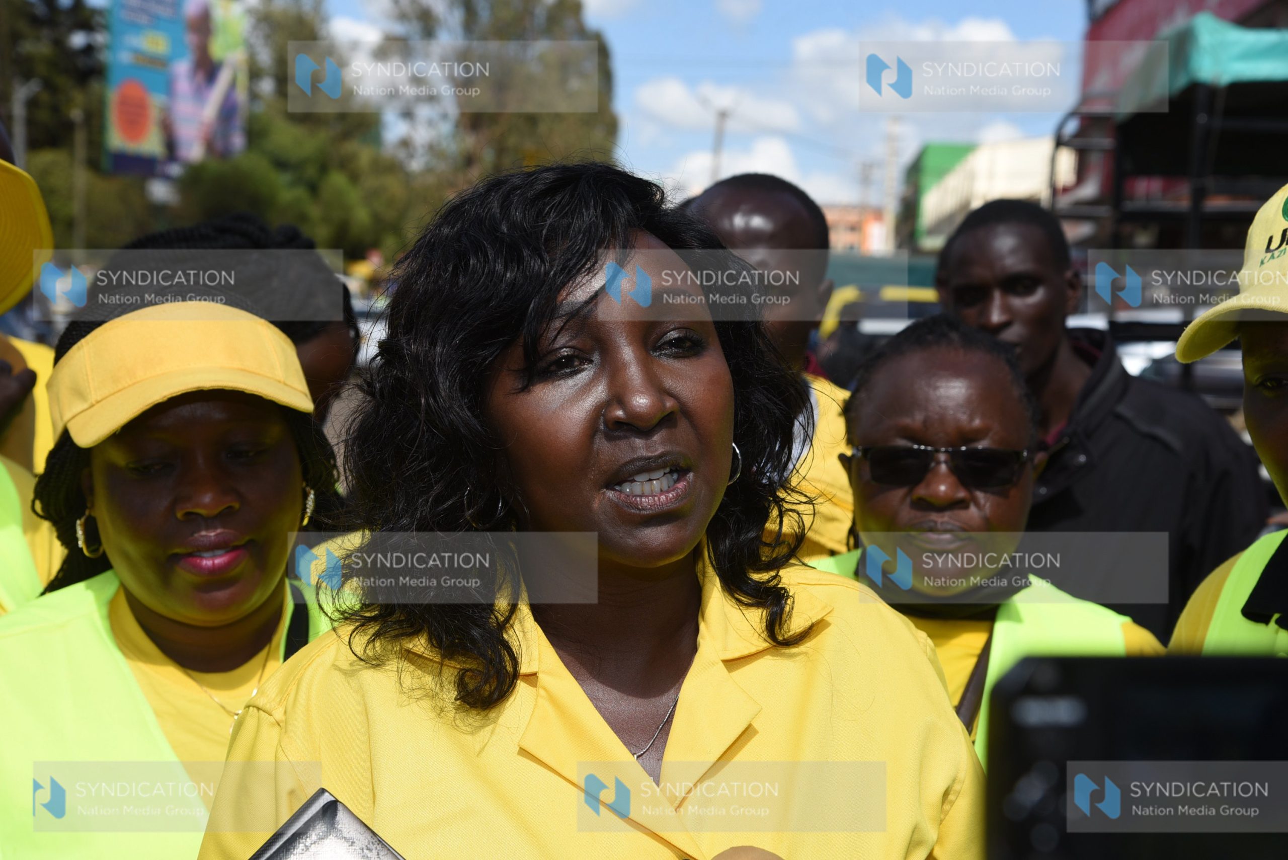 Uasin Gishu Woman Representative Gladys Boss Shollei addresses the press