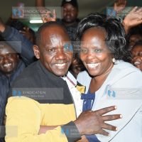 Jonathan Bii Chelilim is congratulated by his wife Selina Bii