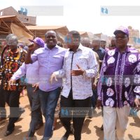 Maendeleo Chap Chap Party leader Alfred Mutua (third right), together with Embu Senator Lenny Kivuti and Meru gubernatorial aspirant Dr. Kilemi Mwiria, during a tour