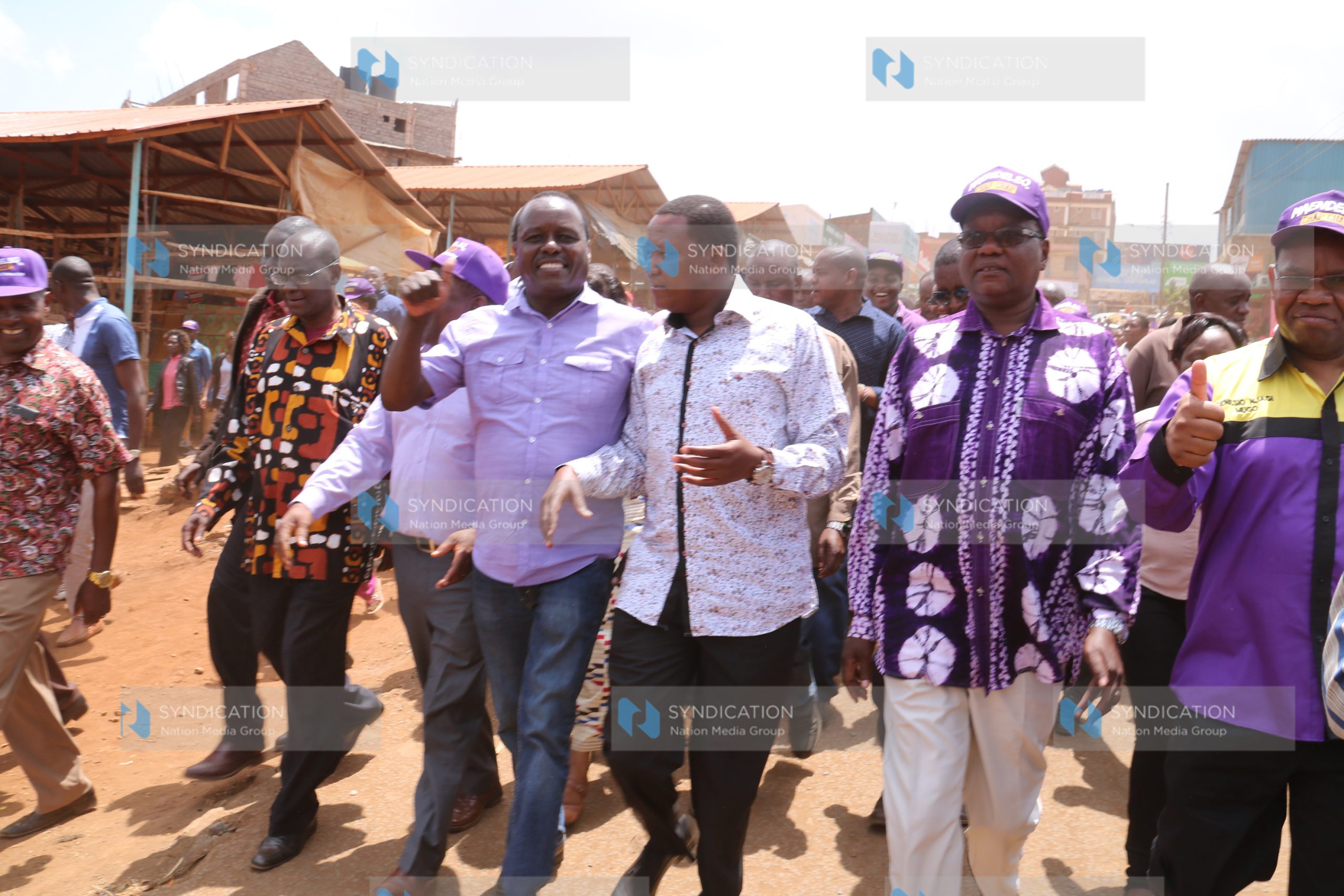 Maendeleo Chap Chap Party leader Alfred Mutua (third right), together with Embu Senator Lenny Kivuti and Meru gubernatorial aspirant Dr. Kilemi Mwiria, during a tour