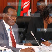 Special Senate committee chairperson Senator Chris Obure (left) during proceedings