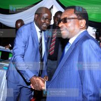 IEBC chairman Wafula Chebukati greets NASA leader James Orengo