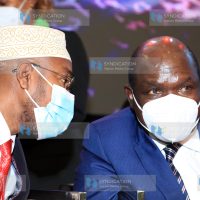 IEBC Chairman Wafula Chebukati having a word with IEBC Ag CEO Marjan Hussein Marjan