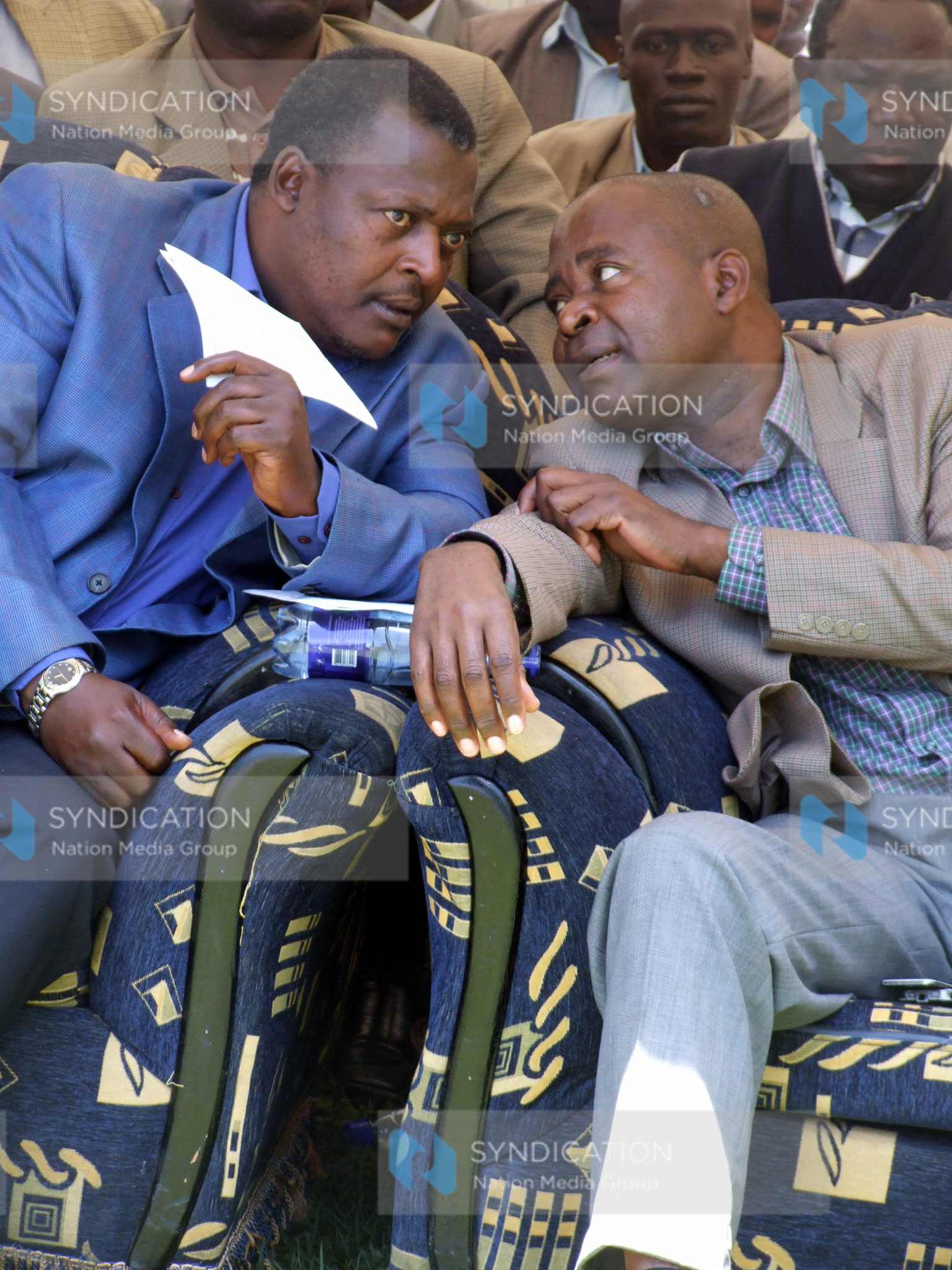 Housing Minister Soita Shitanda chats with the Chairman of KADDU, Cyrus Jirongo