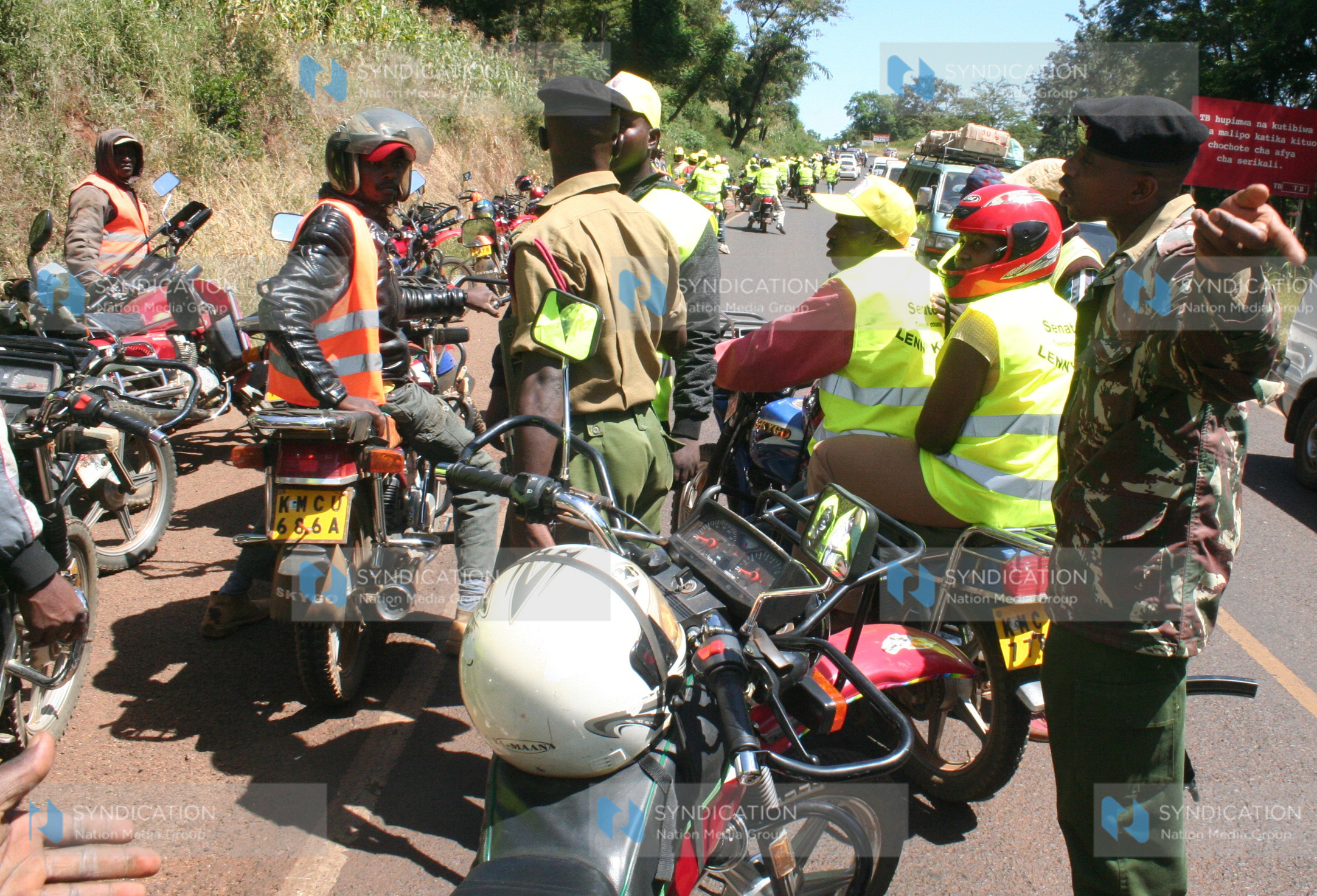 Boda boda riders escorting Embu Senate seat aspirant and APK deputy party leader Lenny Kivuti