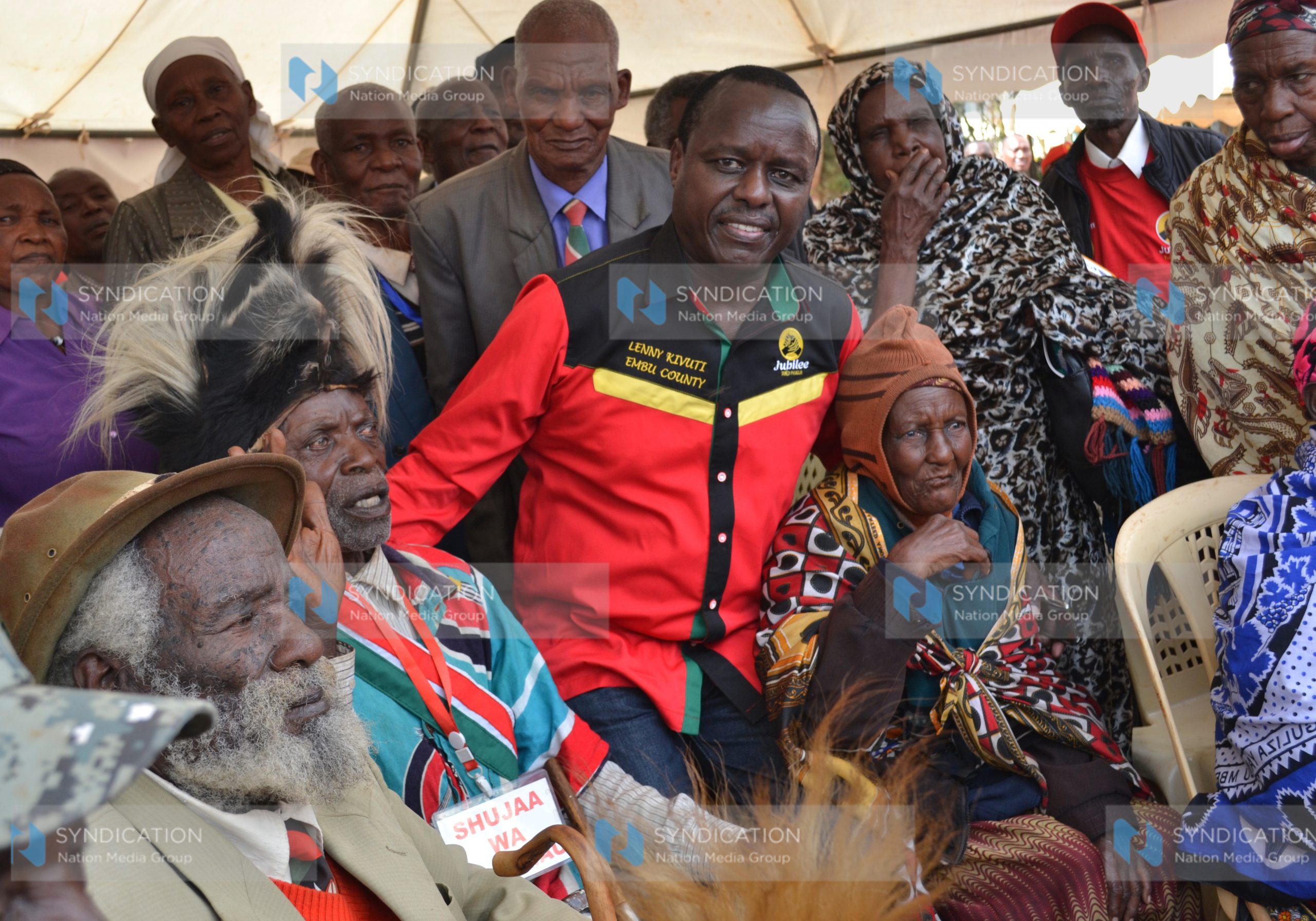 Embu County Senator Mr Lenny Kivuti with former freedom fighters