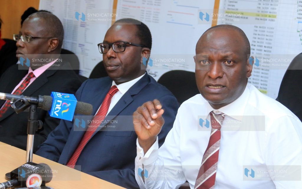 Africa Oil Corp General manager Donald Mahaga, Tullow Oil Kenya- Country Manager, Martin Mbogo and Cabinet Secretary for Energy & Petroleum Charles Keter