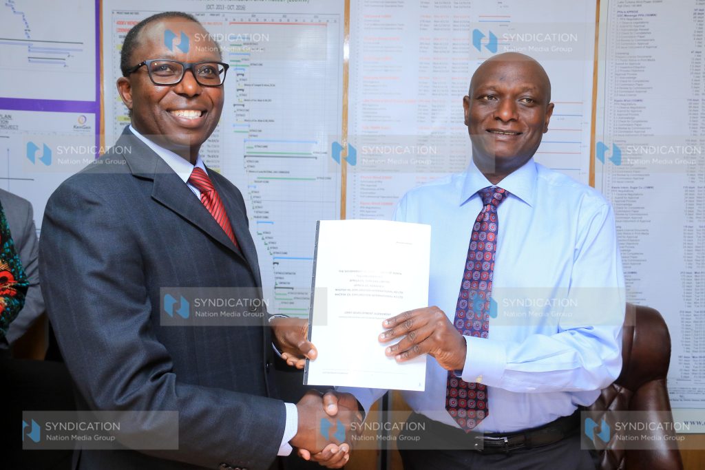 Cabinet Secretary for Energy & Petroleum Charles Keter with Tullow Oil Kenya- Country Manager, Martin Mbogo