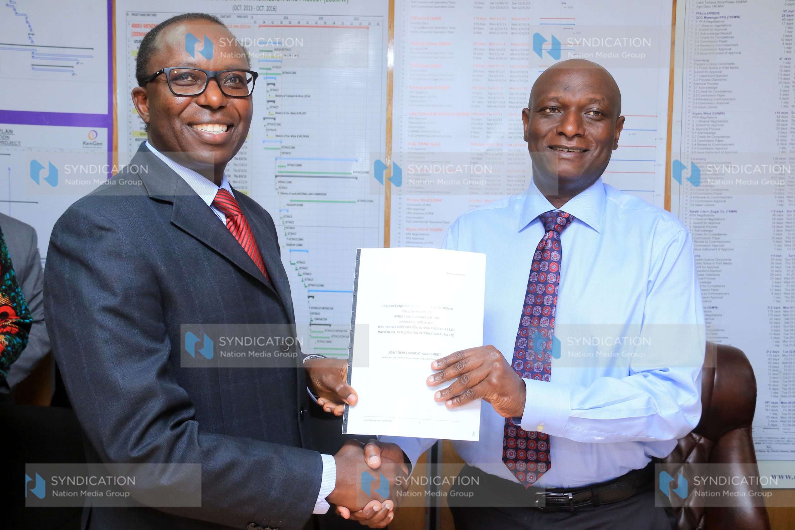 Cabinet Secretary for Energy & Petroleum Charles Keter with Tullow Oil Kenya- Country Manager, Martin Mbogo