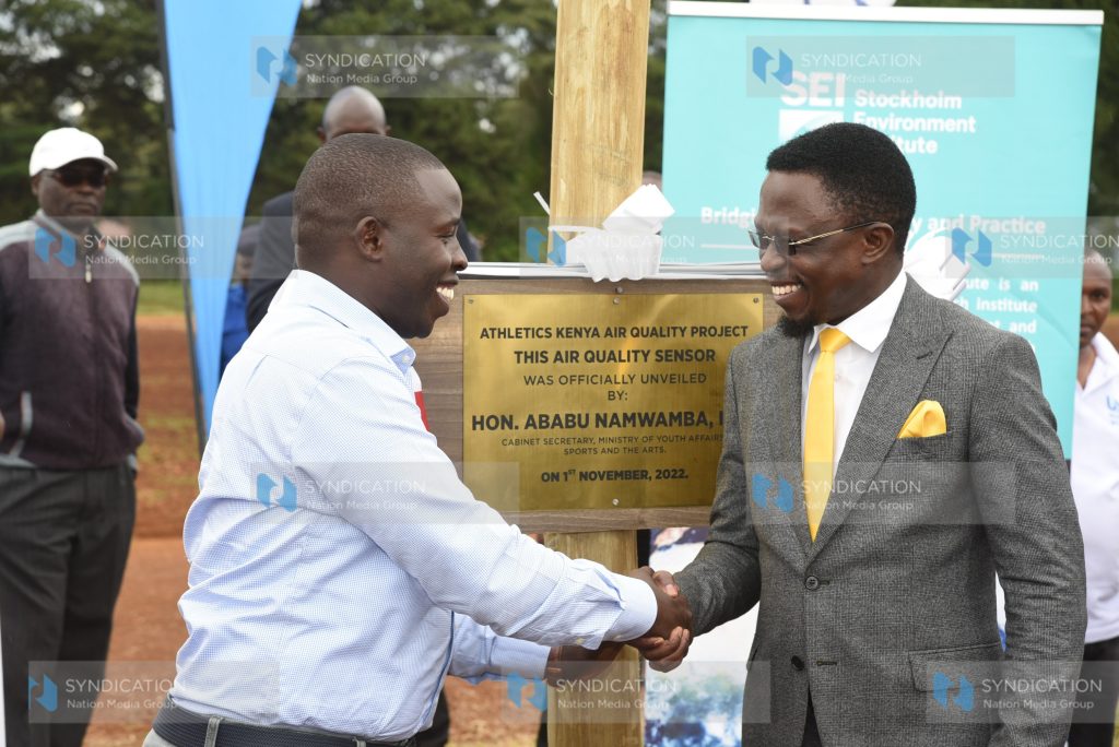Sports Cabinet Secretary Ababu Namwamba and Nandi County Governor Stephen Sang