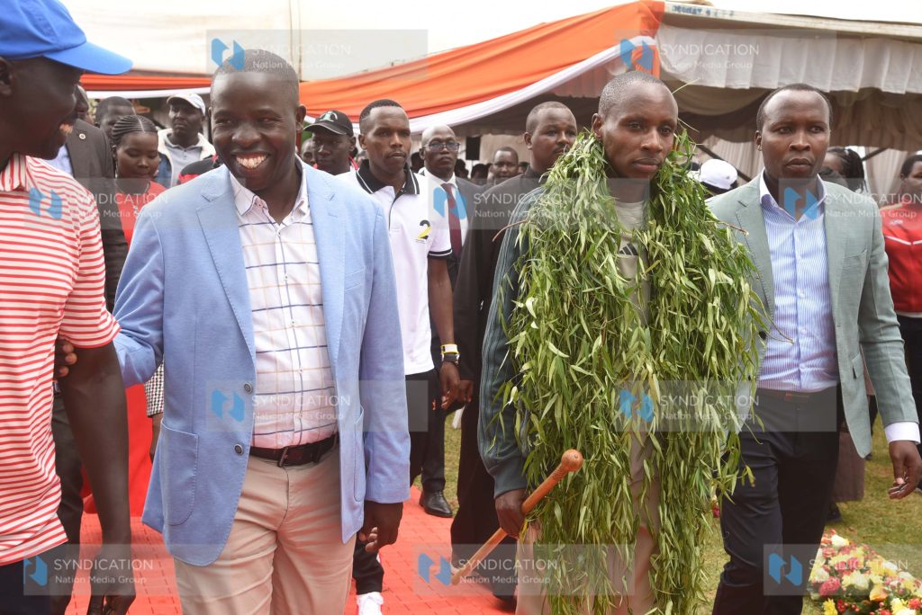 The new World Marathon Record Holder Sabastian Sawe with Nandi County Governor Stephen Sang