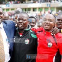 CS Sports Hassan Wario join FKF President Nick Mwendwa to congratulate David Ouma Starlets